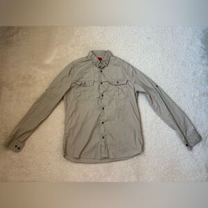 RED by Saks Fifth Avenue casual beige button down shirt, sz S